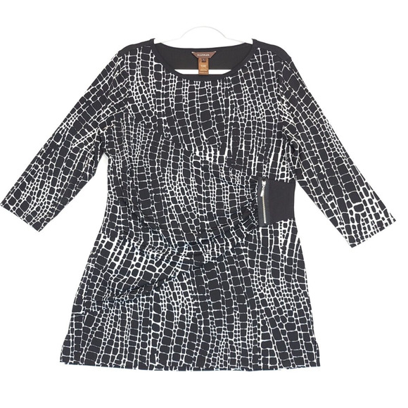 Multiples Tunic Top Ruched Side Zip Accent Women L Scoop Neck 3/4 Sleeve Black - Picture 3 of 11